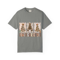Cowboy Howdy Christmas t-shirt with festive cowboy tree design on gray cotton fabric
