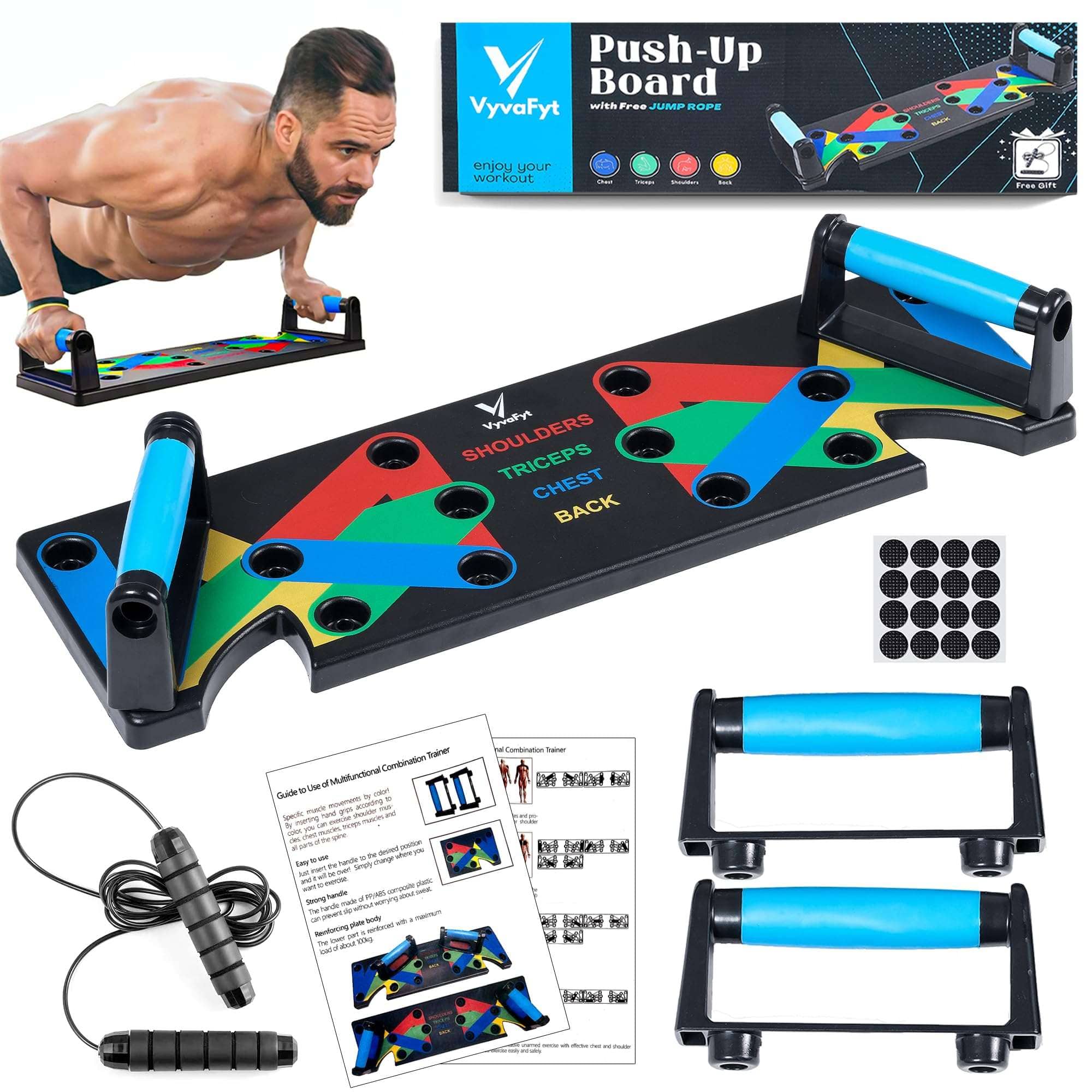 FlexiFit 15-in-1 Push Up Trainer with color-coded board for 15 pushup positions and durable ABS handles