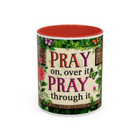 Mug with floral design and motivational quote on a white background