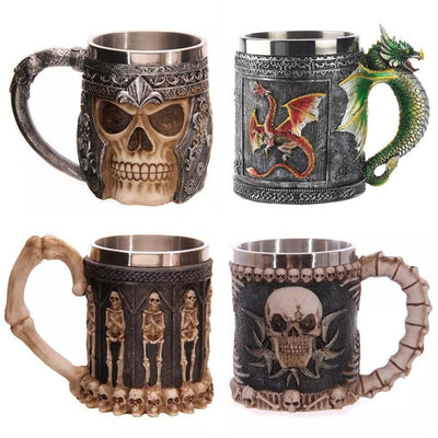 400ML 3D Skull Mugs Stylish Stainless Steel Skull Coffee Mug