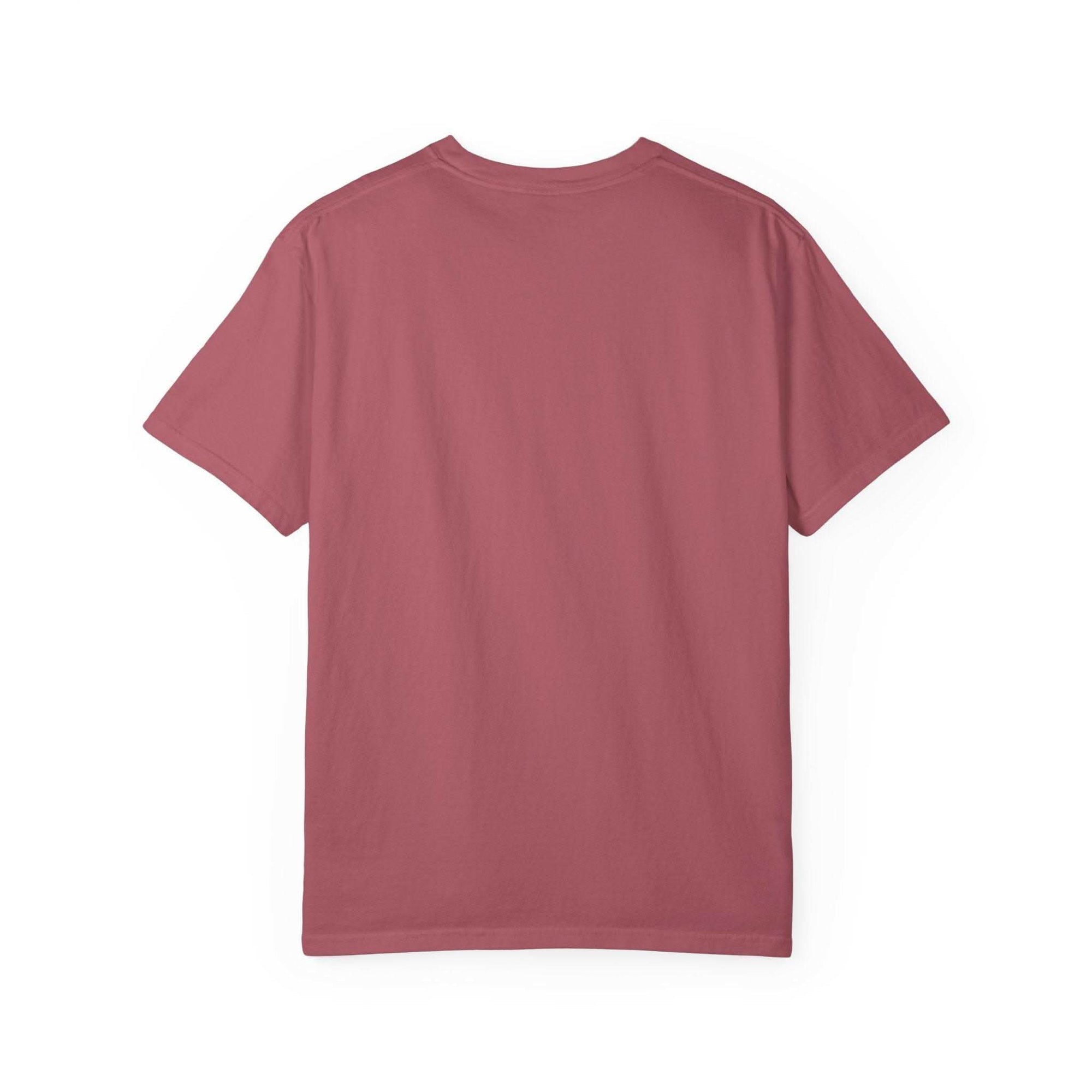 Back view of plain red Santa On A Motorcycle Christmas T-shirt