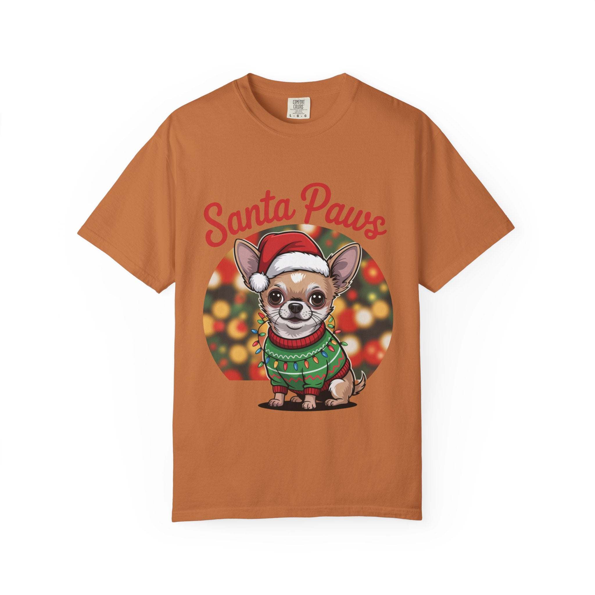 Bay Chihuahua Santa Paws T-Shirt in festive design, perfect for dog lovers and holiday celebrations.