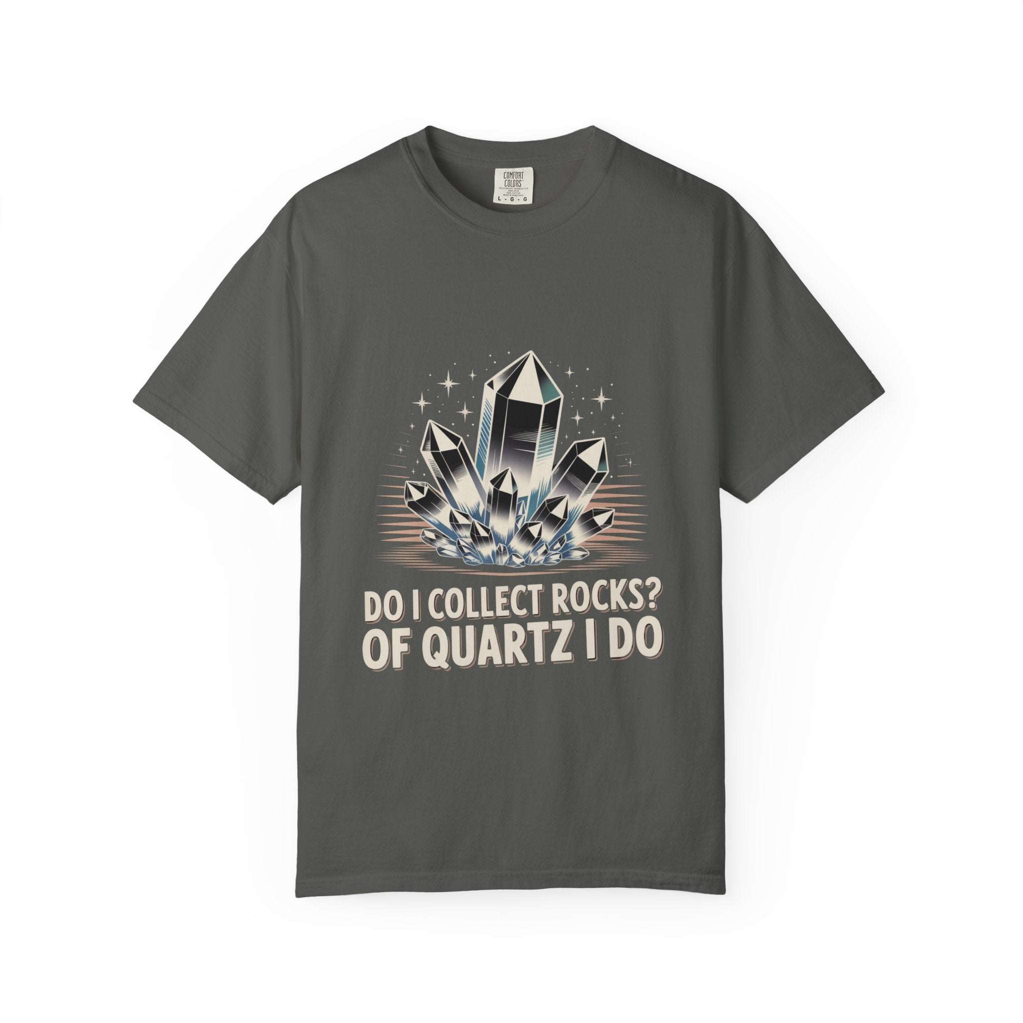 True Navy t-shirt with 'Do I Collect Rocks? Of Quartz I Do' graphic for rockhounds by Printify