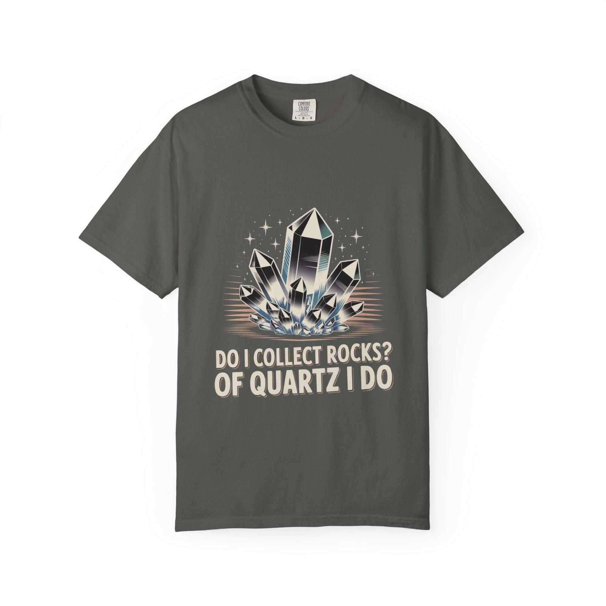 True Navy t-shirt with 'Do I Collect Rocks? Of Quartz I Do' graphic for rockhounds by Printify