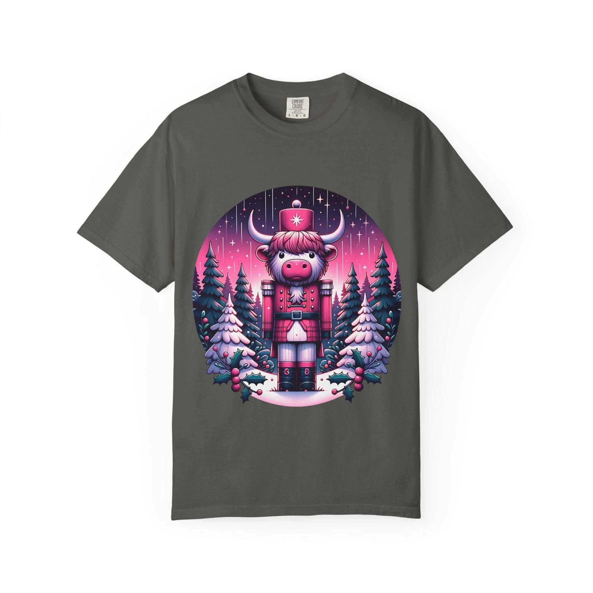 Black Cow Nutcracker T-shirt by Printify, cozy fabric, perfect for animal lovers and farmhouse style