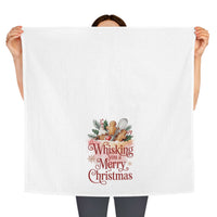 Christmas Tea Towel with festive "Whisking you a Merry Christmas" design, 100% cotton, absorbent and durable kitchen decor accessory