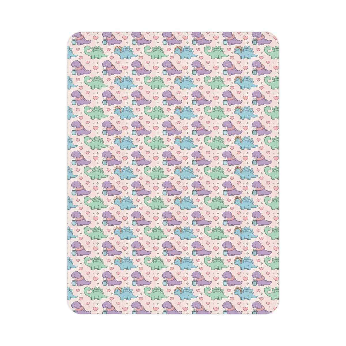 Toddler blanket with pastel dinosaurs wearing scarves on soft fleece fabric