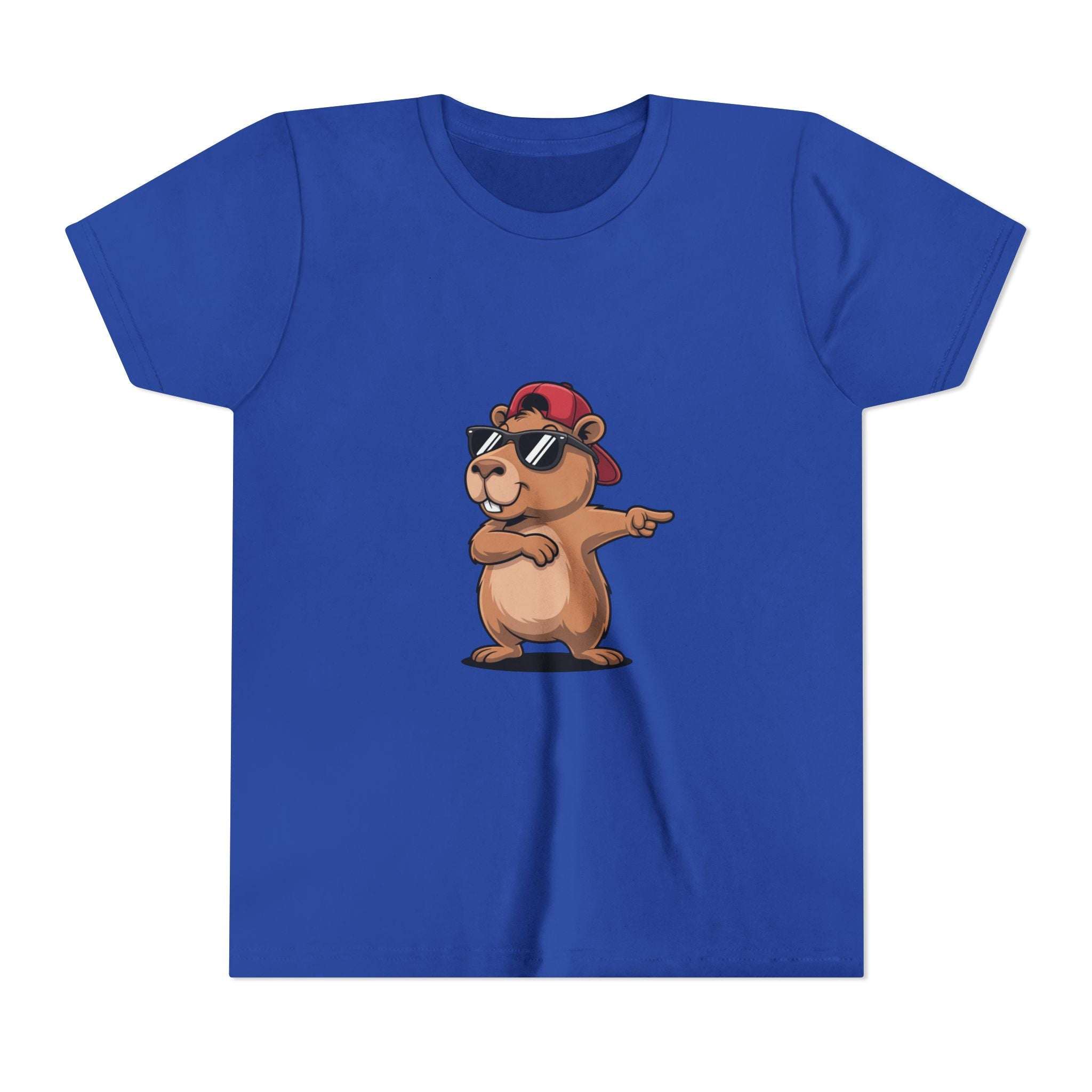 Cool capybara wearing hat and sunglasses on soft cotton youth tee
