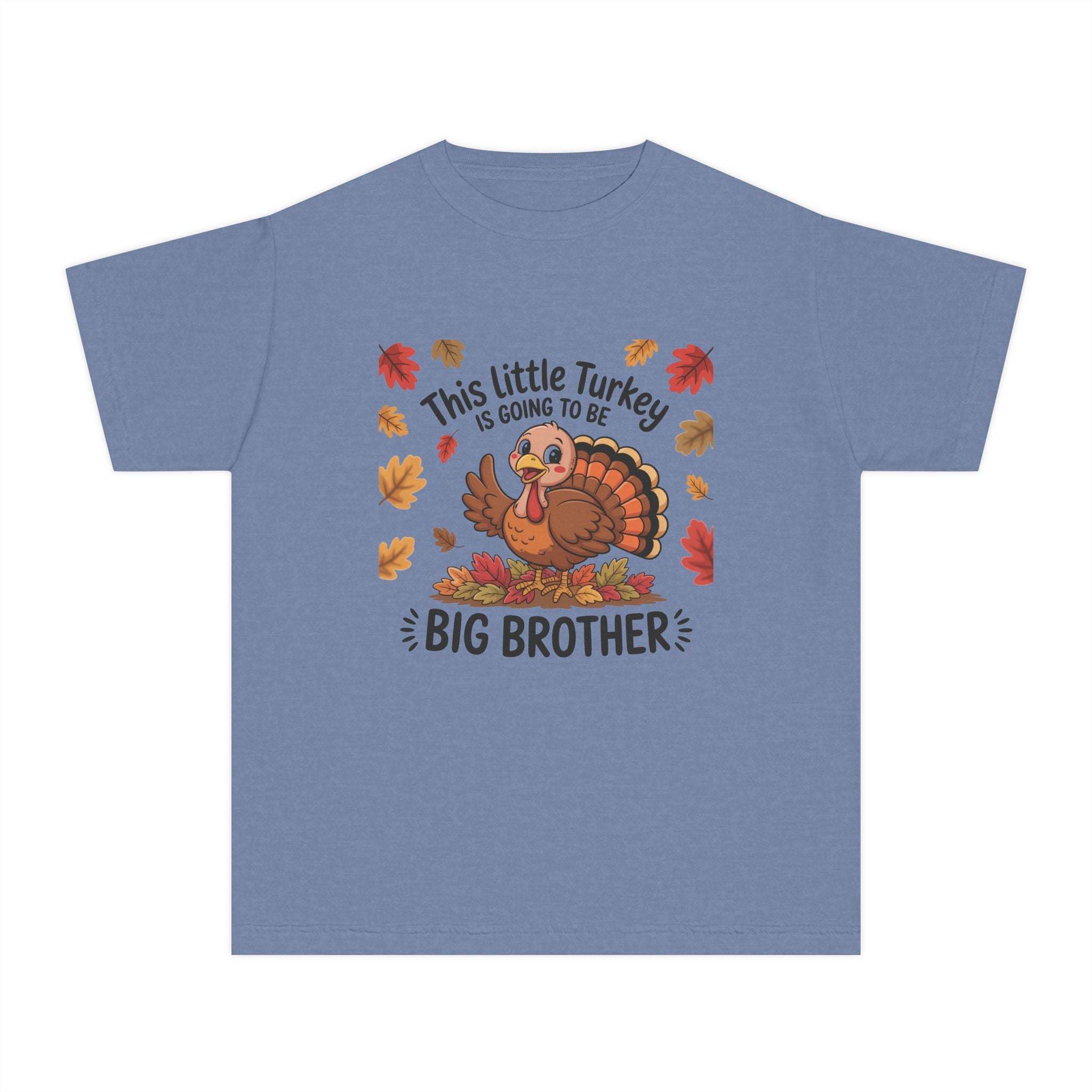 Youth Tee Big Brother Thanksgiving announcement shirt with turkey and fall leaves design