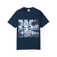 Blue Chinoise Brushstroke T-Shirt in soft blue with chinoiserie brushstroke design on garment-dyed cotton tee