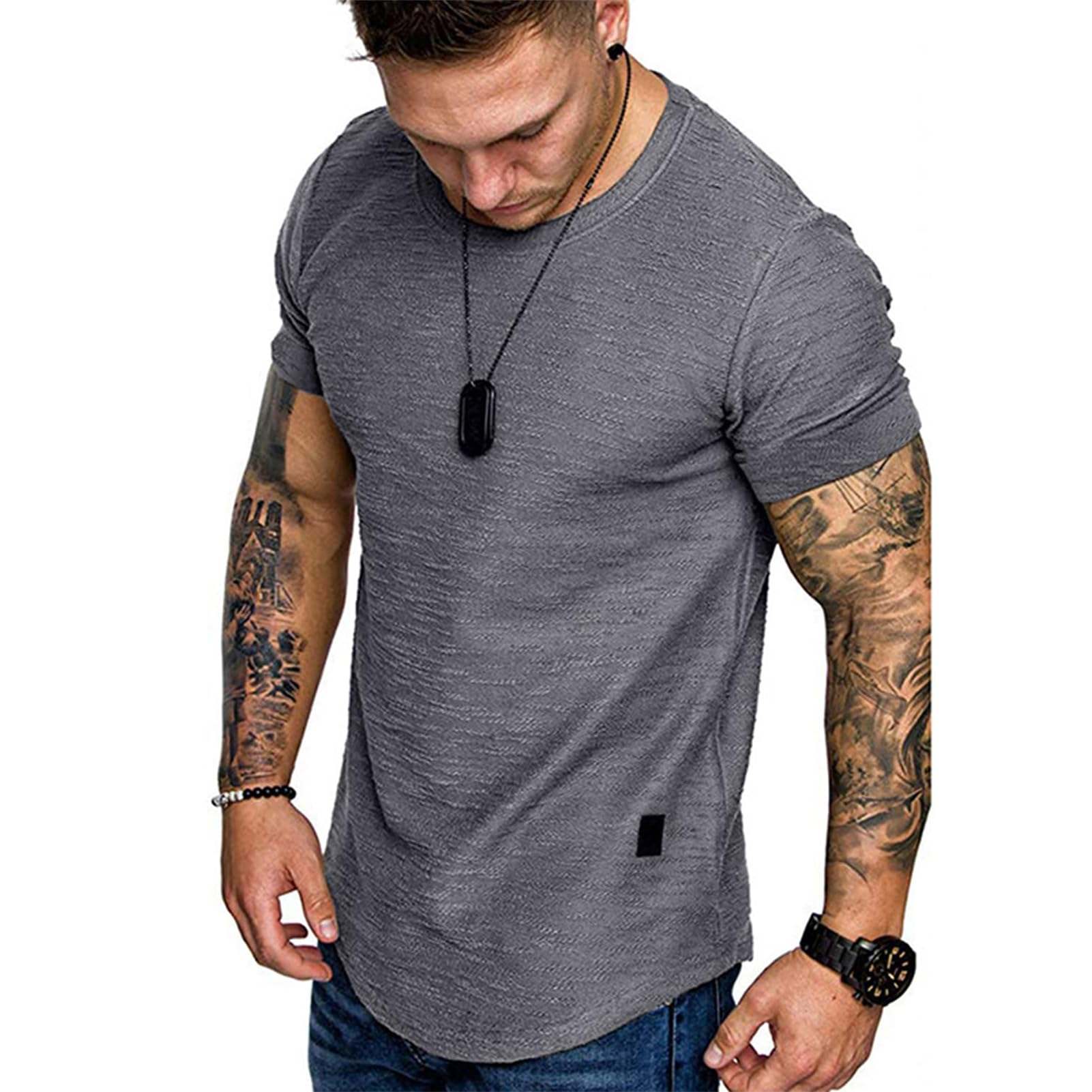 Mens fashion muscle gym shirt made of soft cotton blend, lightweight and breathable for workout and casual wear.
