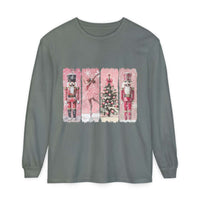 Preppy pink watercolor nutcracker Christmas long sleeve T-shirt in soft cotton