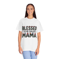 Floral "Blessed To Be Called Mama" T-Shirt with vintage wash and floral lettering celebrating motherhood