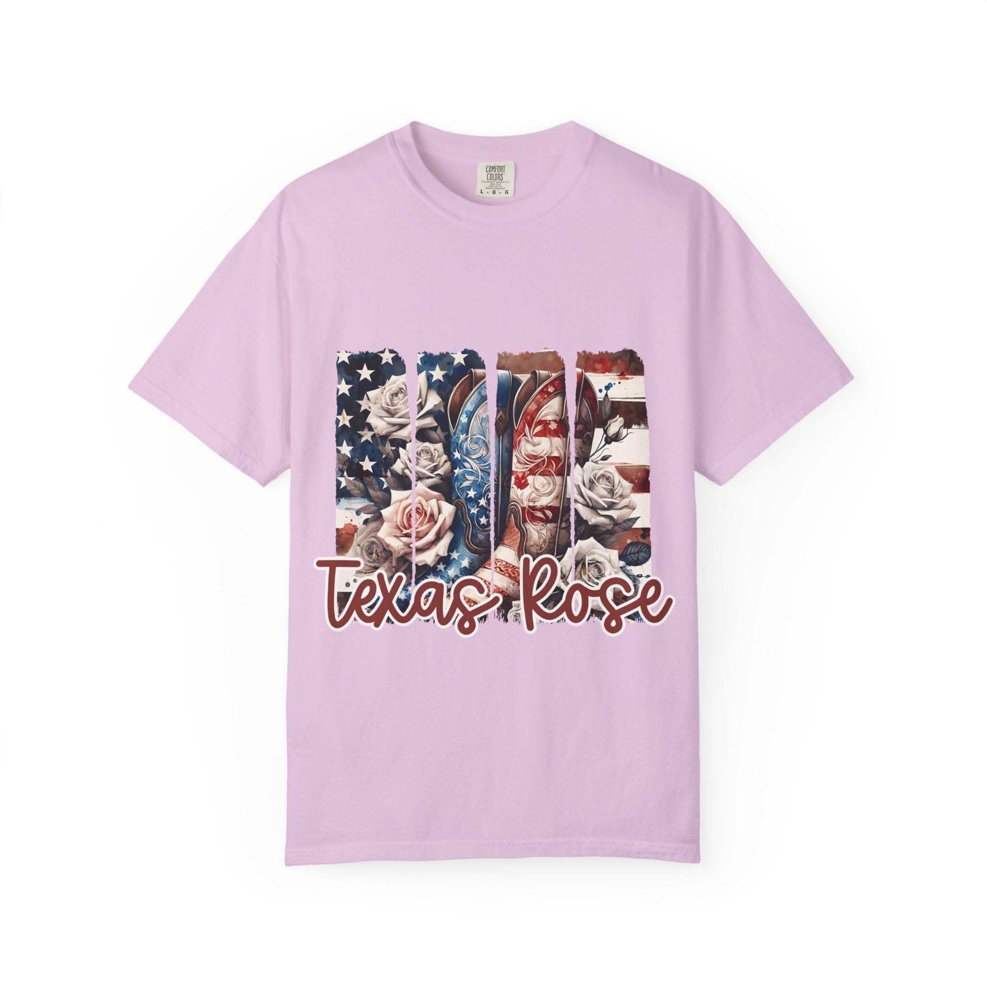 Texas Rose T-Shirt soft cotton with faded hue and relaxed fit inspired by Texas wild rose