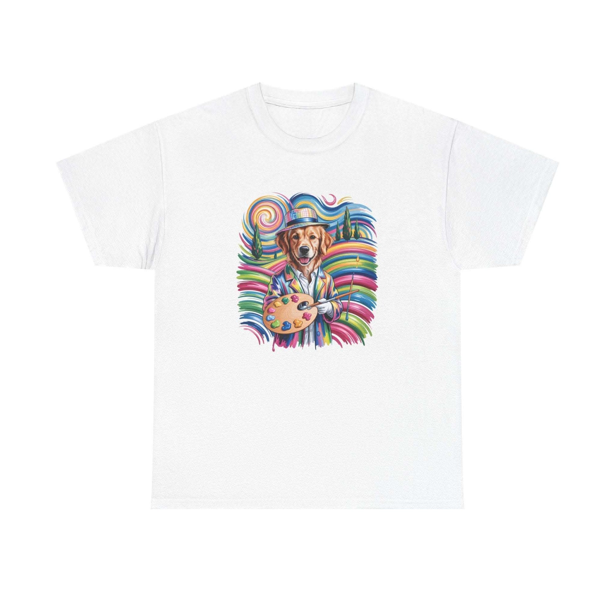 Colorful Artist Dog T-Shirt | Painter Palette, Rainbow Swirls