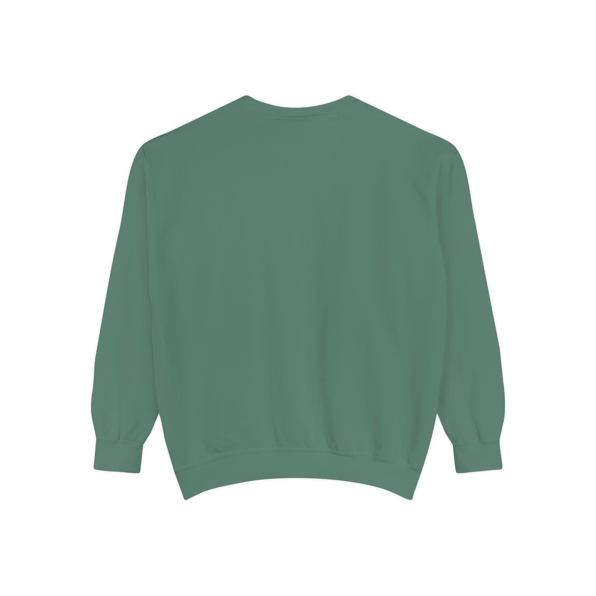 Garment-dyed green sweatshirt with relaxed fit and ribbed cuffs ideal for holiday wear