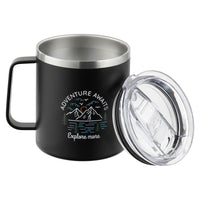 12 oz stainless steel travel mug with double-wall insulation and spill-resistant lid for hot and cold beverages