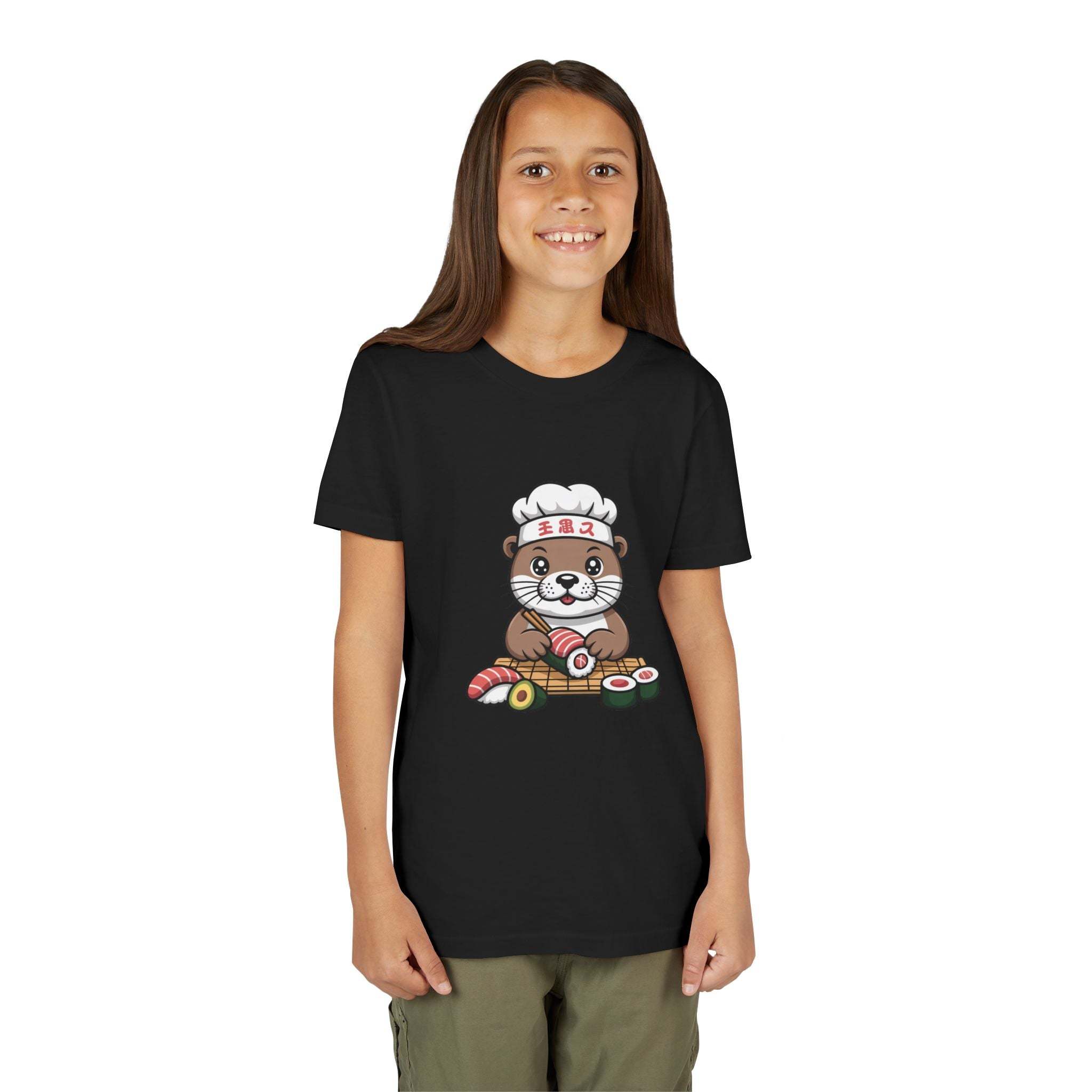 Cute otter sushi chef graphic on youth t-shirt for kids