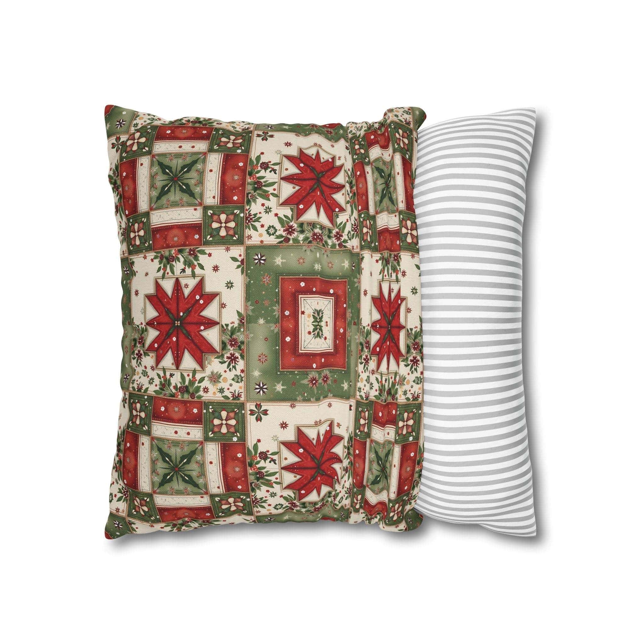 Patchwork Christmas Star pillowcase with warm tones and double-sided star design for holiday decor