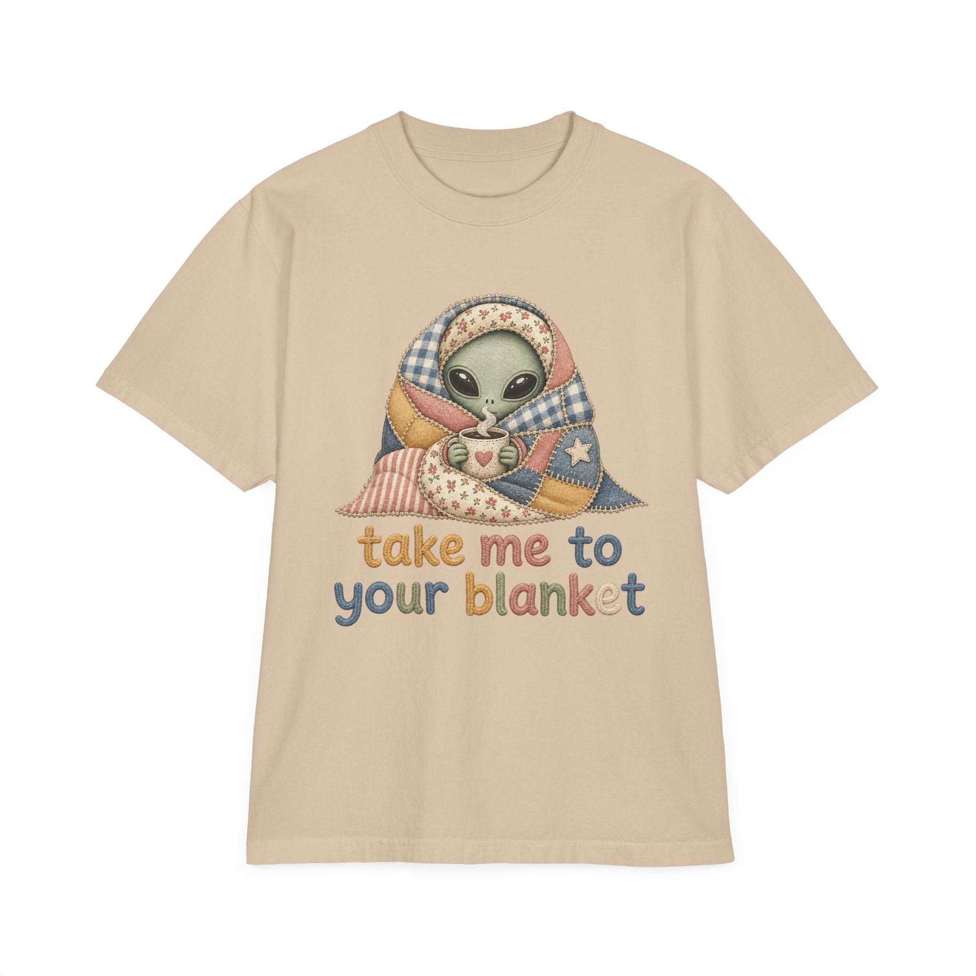 Alien in Blanket T-Shirt — "Take Me to Your Blanket" Cozy Graphic Tee