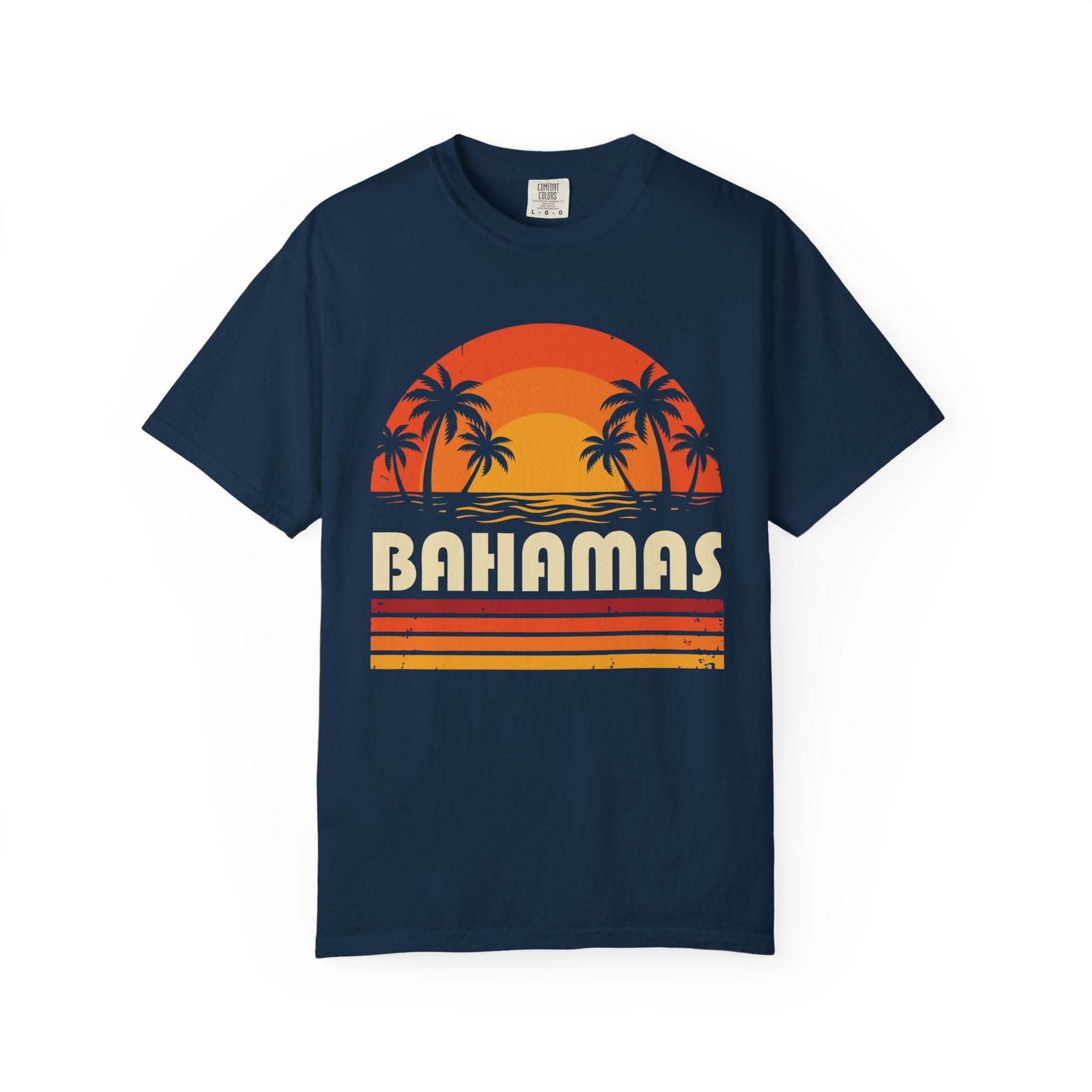 Bahamas Retro Sunset T-shirt | Palm Tree Beach Vacation Tee