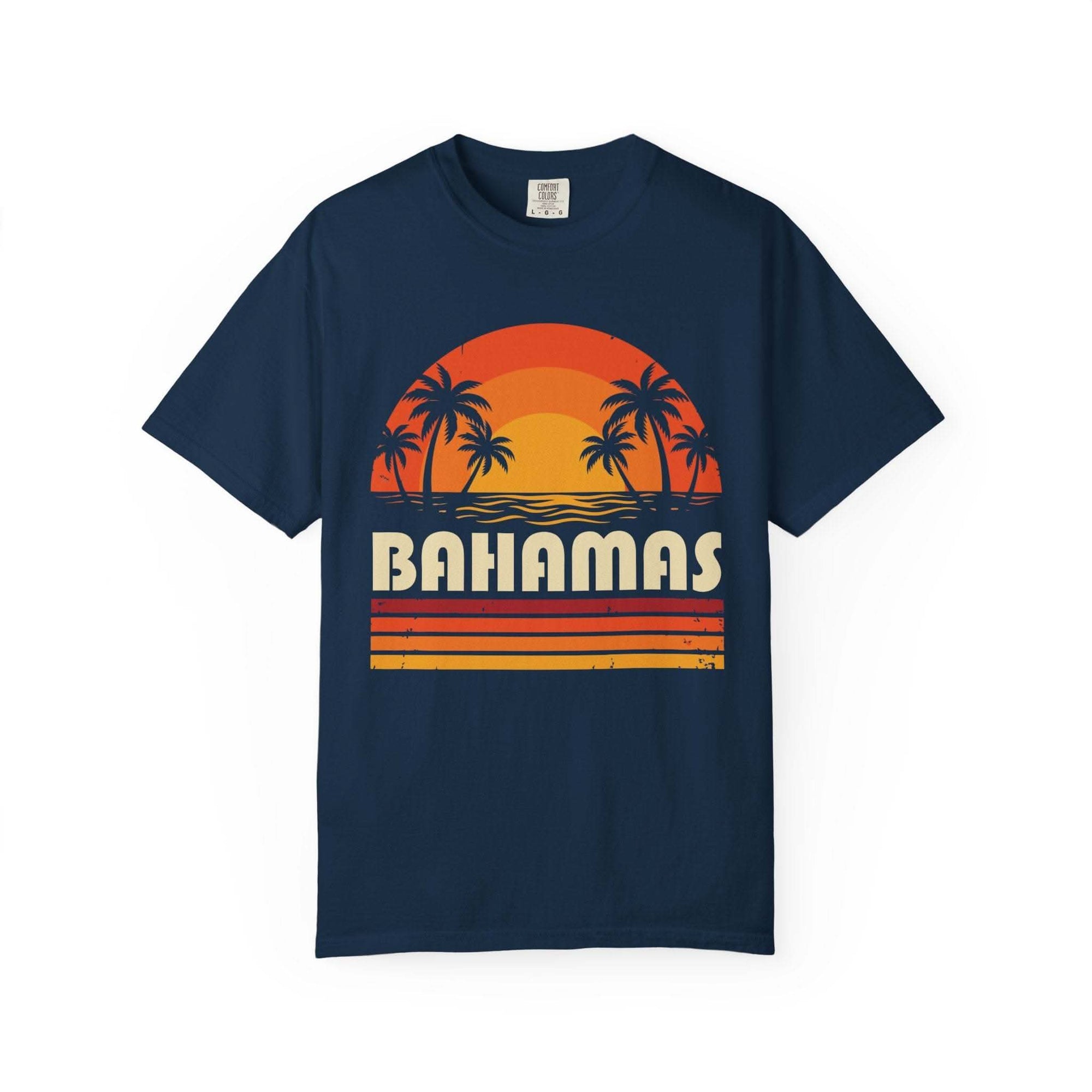 Bahamas Retro Sunset T-shirt | Palm Tree Beach Vacation Tee