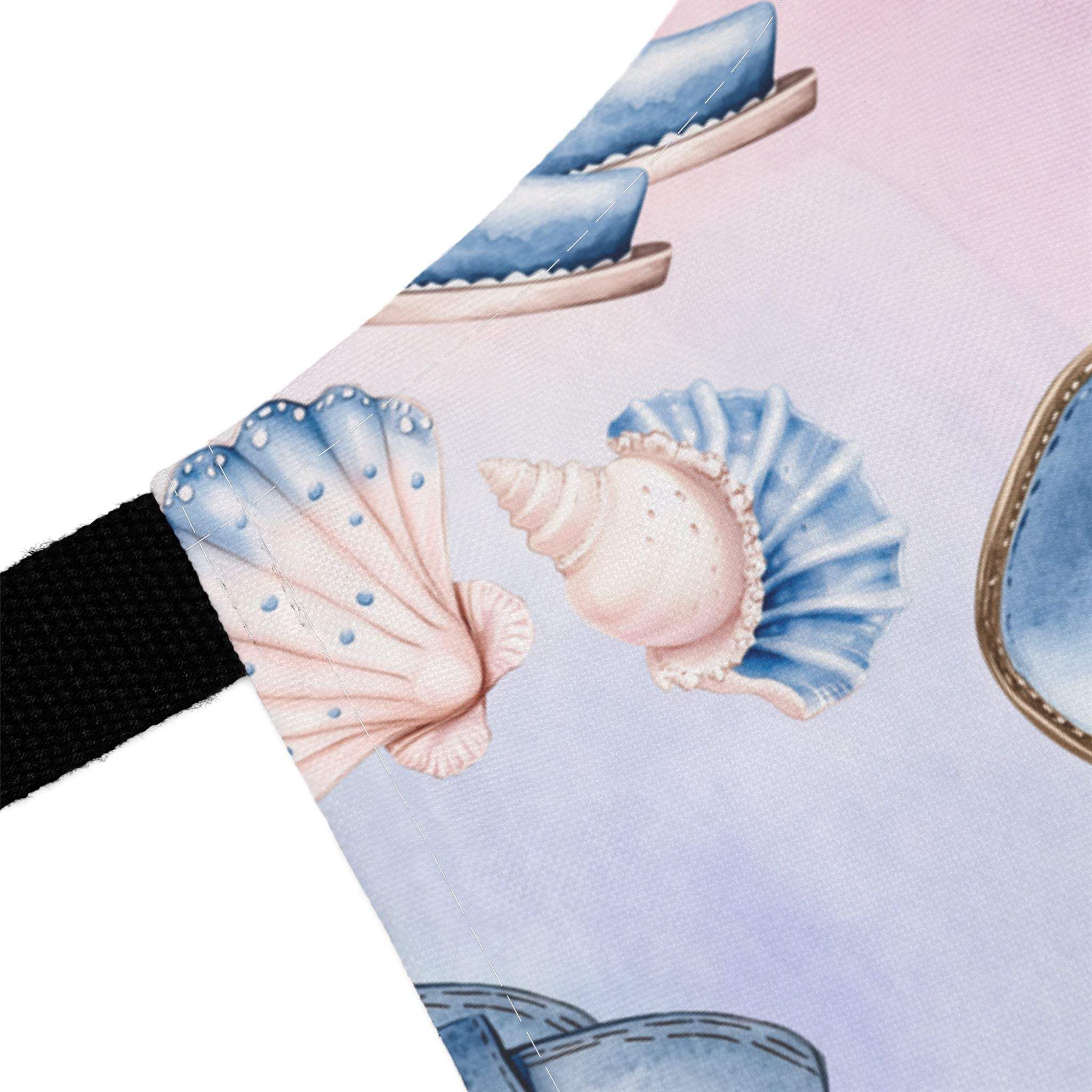 Pastel Coastal Cowgirl apron with seashell design and black strap