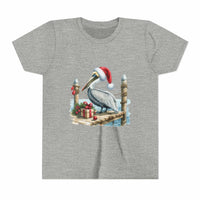 Gray t-shirt with a Christmas pelican design on a white background