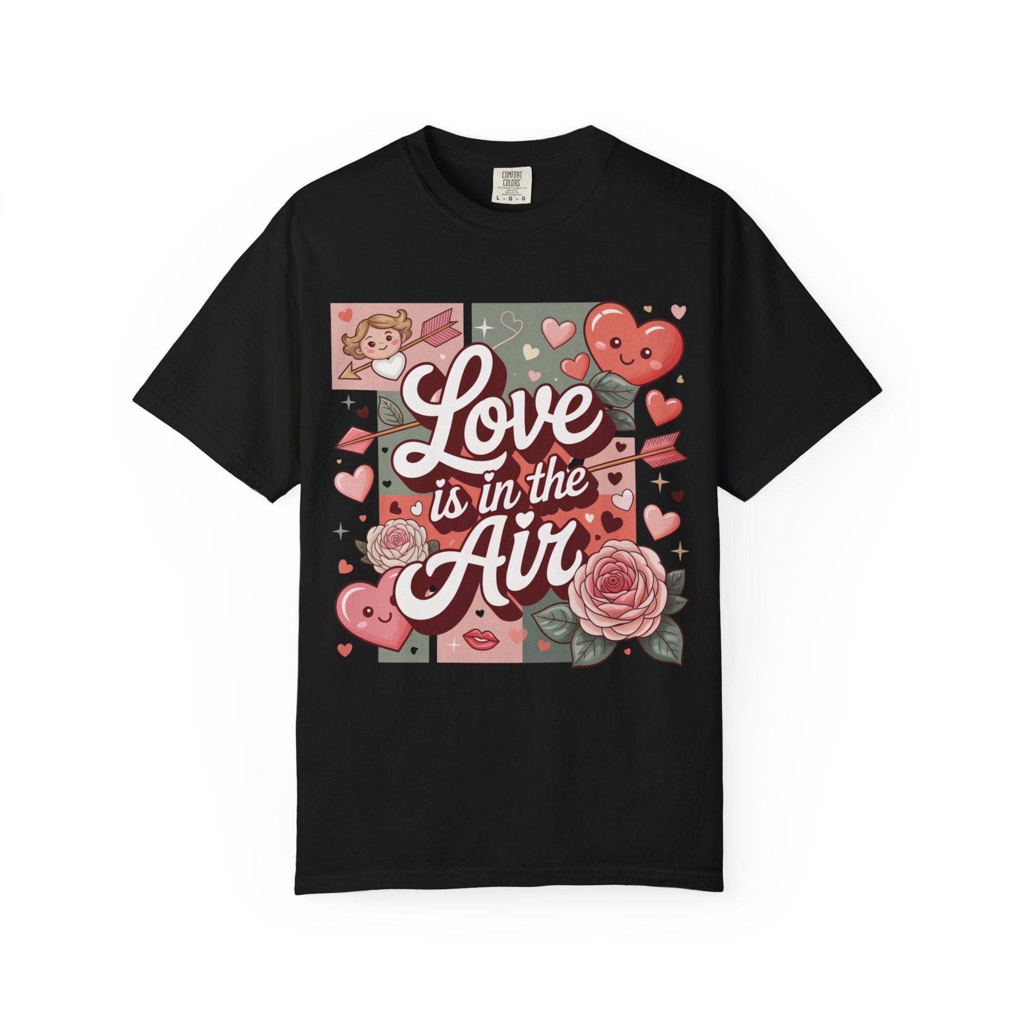 Valentine's relaxed t-shirt with vintage hearts and Love Is in the Air design