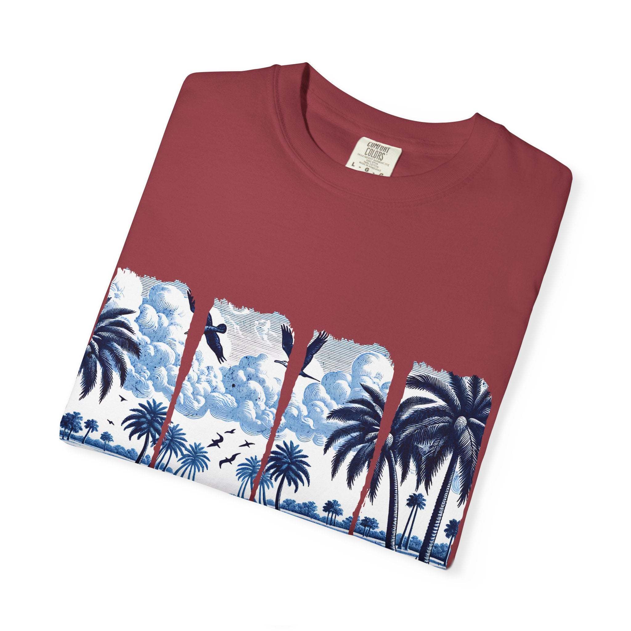 Blue Chinoise Brushstroke garment-dyed cotton t-shirt with relaxed fit and artistic brushstroke pattern