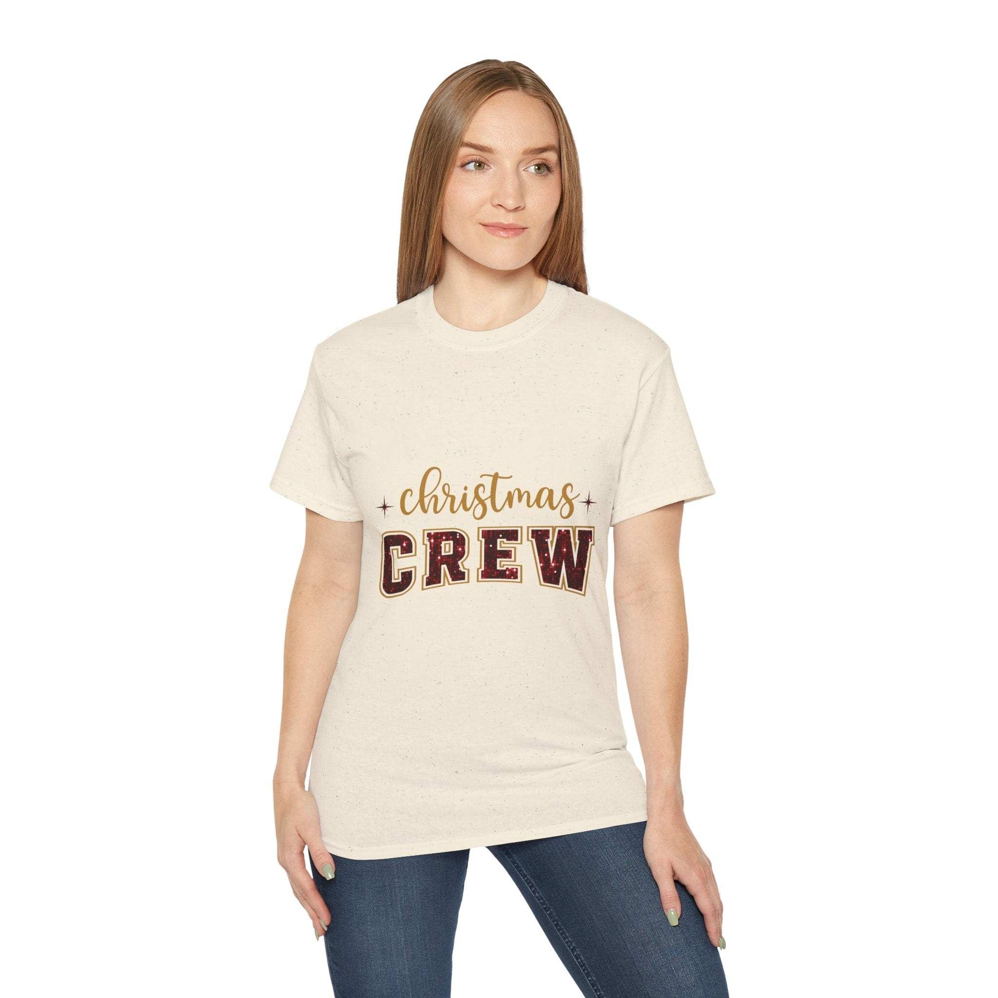 Christmas Crew Faux Glitter Tee - Festive Holiday T-Shirt