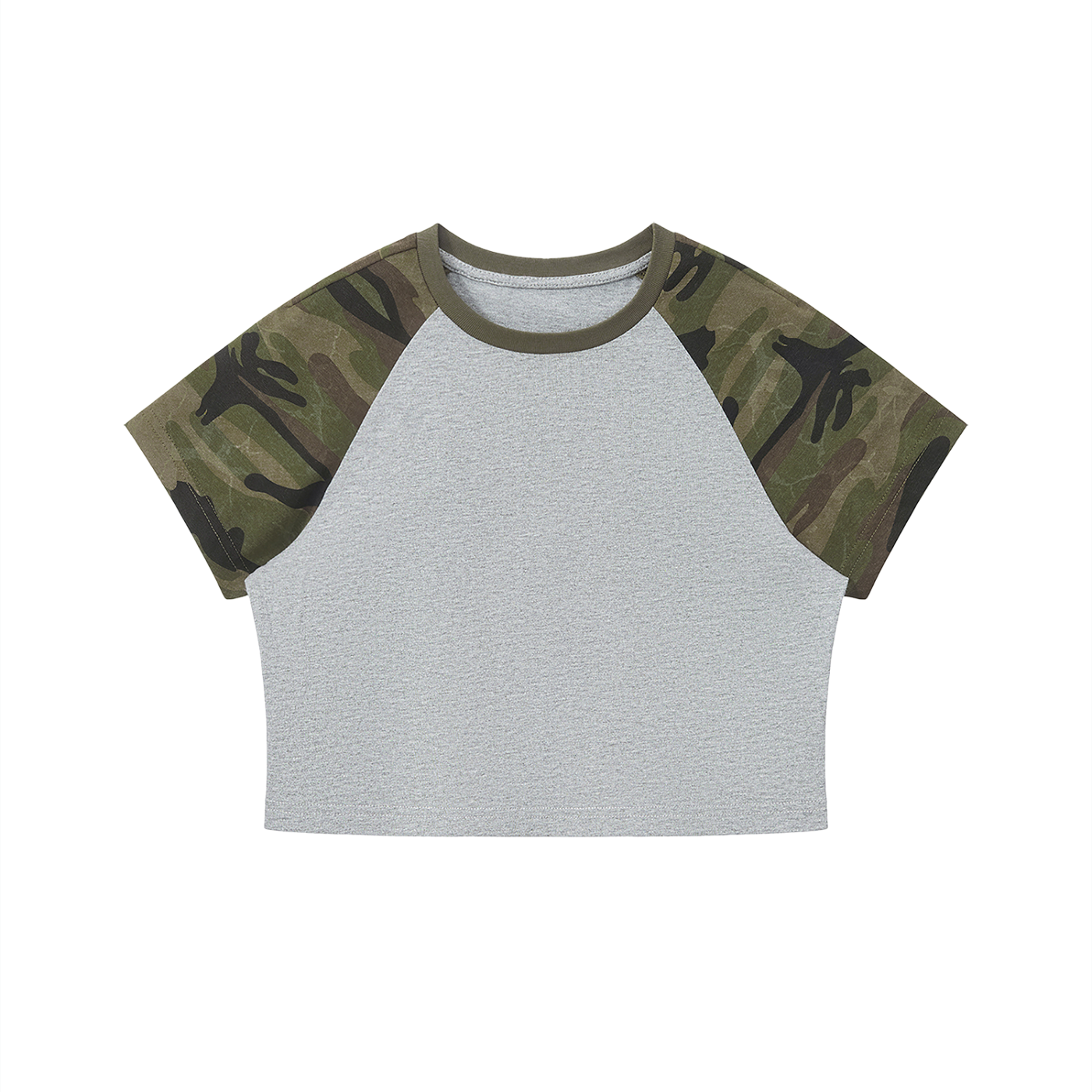 Women’s Camo Raglan Crop T-Shirt | Cotton Crop Top | Casual Streetwear Tee