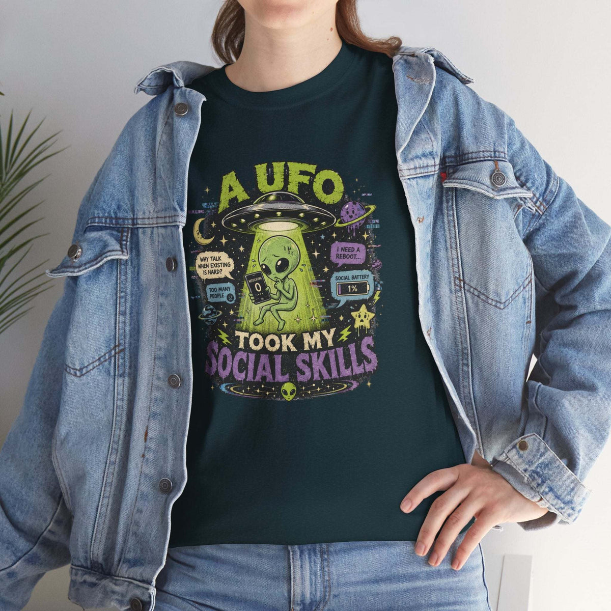 Introvert Alien Abduction T-Shirt | Weirdcore "UFO Took My Social Skills" Graphic Tee | Surreal Sci-Fi Top