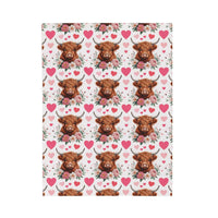Velveteen plush blanket with floral Highland cow design and soft velveteen fabric