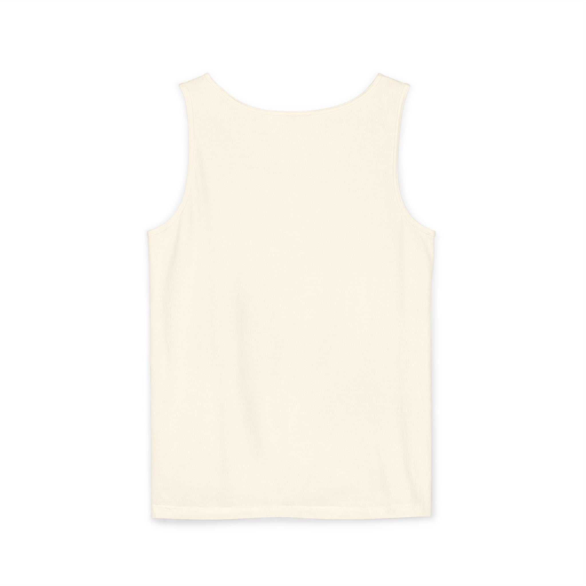 Plain white tank top with relaxed fit and seamless sides, perfect for casual summer wear