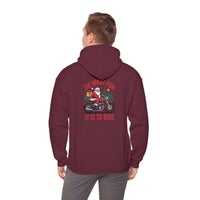Santa motorcycle hoodie in black, featuring festive graphics, perfect for holiday celebrations and motorcycle enthusiasts.