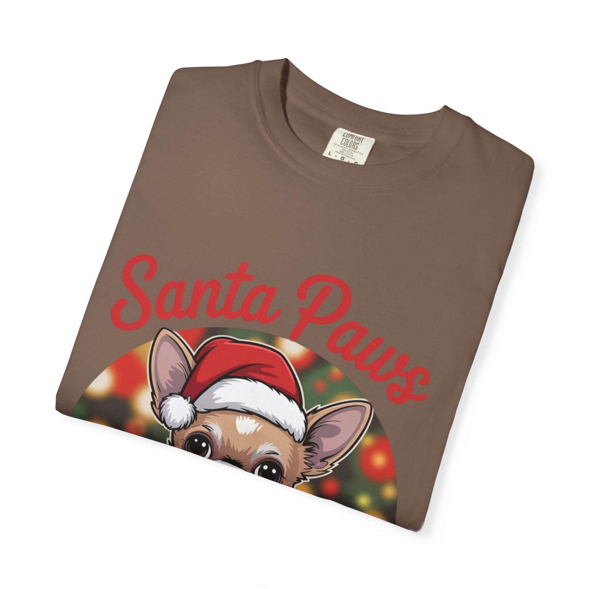Bay Chihuahua Santa Paws T-Shirt from Printify, festive holiday pet apparel for dog lovers
