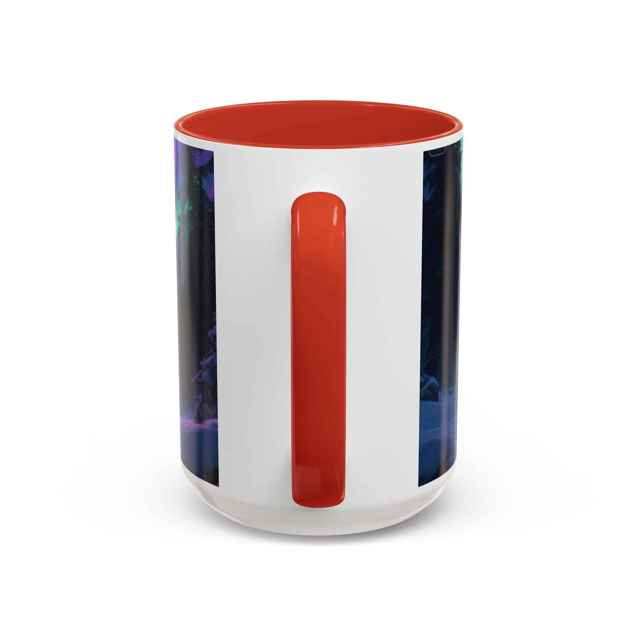 Tumbler with a red interior and colorful design on the exterior