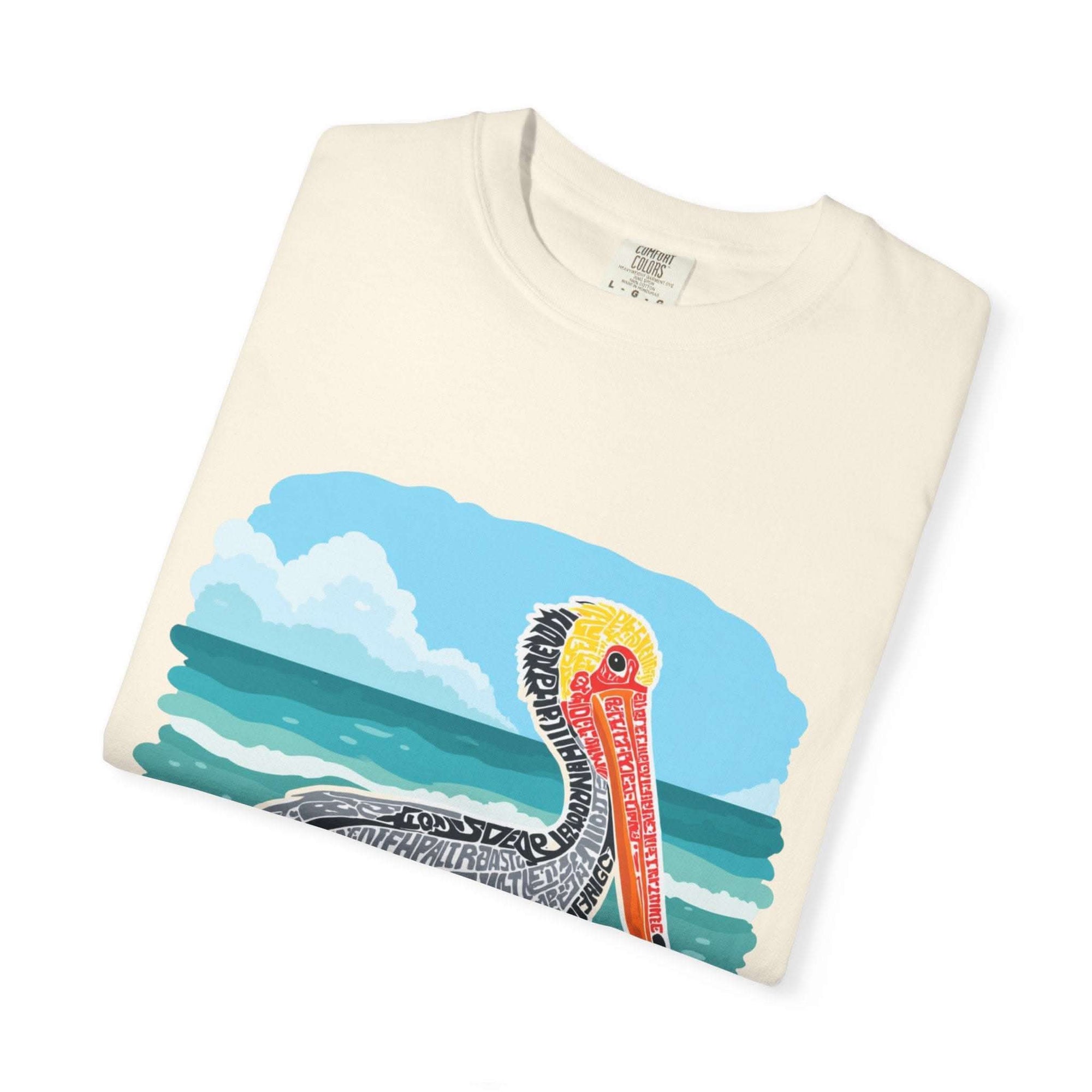 Pelican Letter Poster vintage coastal graphic tee with soft garment-dyed fabric and seaside illustration