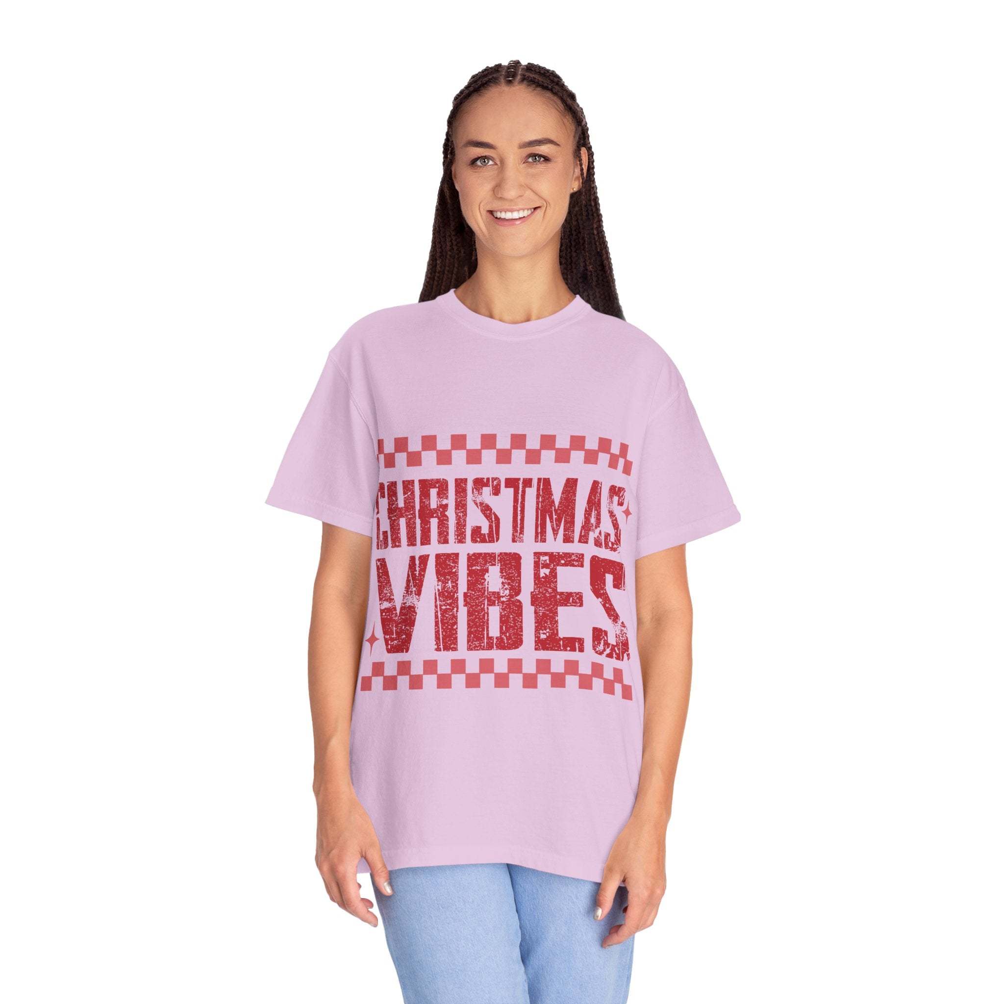 Distressed Christmas Vibes T-Shirt with vintage faded holiday graphics and garment-dyed soft fabric