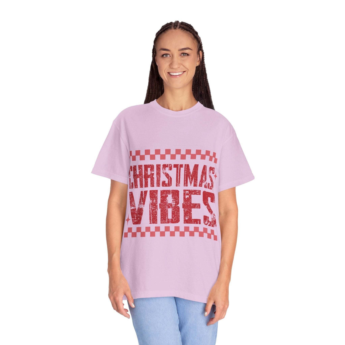 Distressed Christmas Vibes T-Shirt with vintage faded holiday graphics and garment-dyed soft fabric