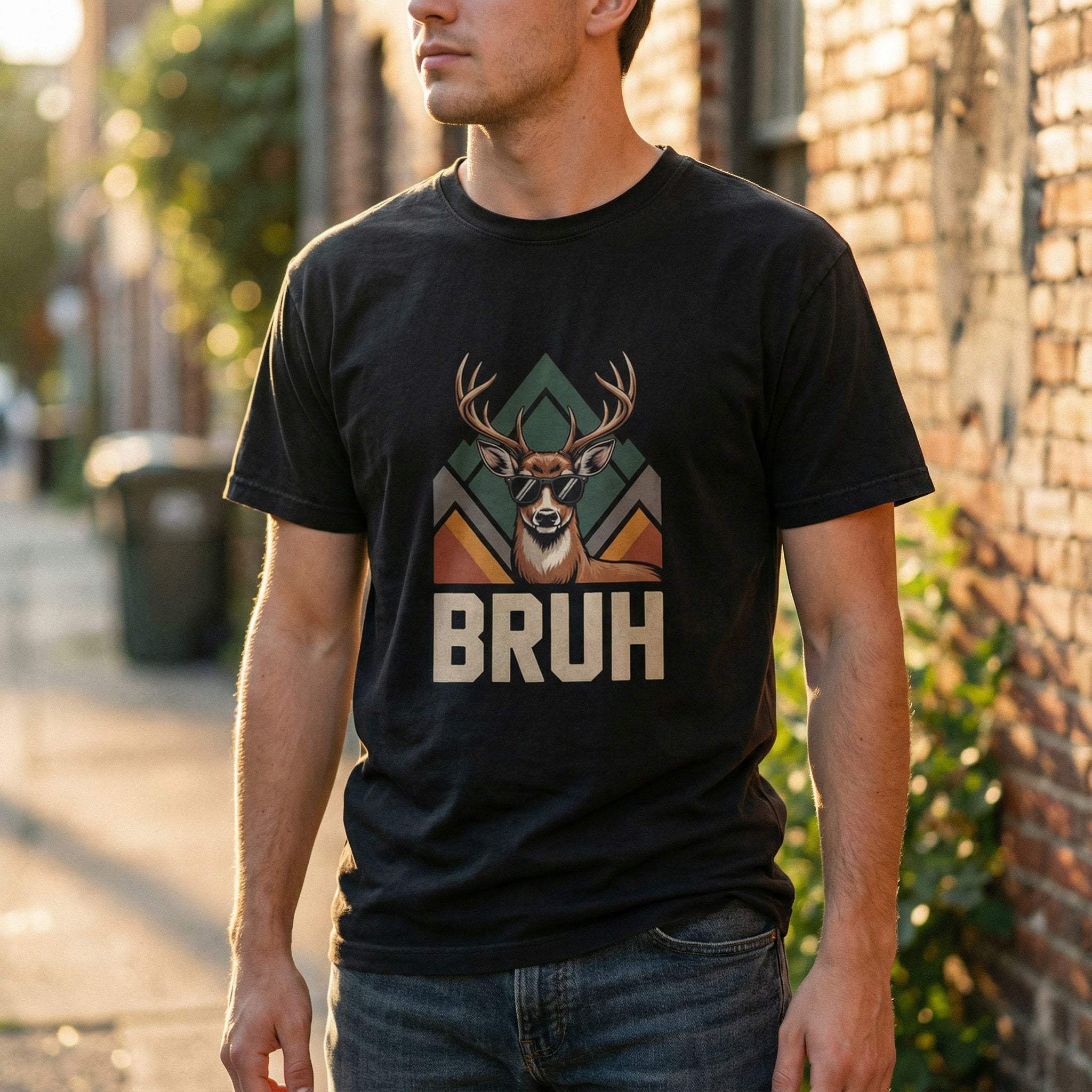 Bruh Deer T-Shirt featuring funny deer graphic on soft heavyweight cotton tee