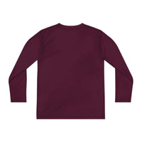 Back view of maroon youth long sleeve tee shirt for Halloween and baseball fans