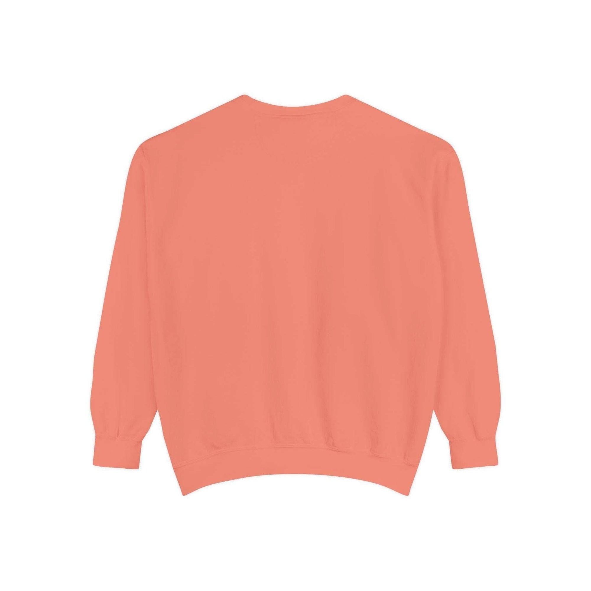 White garment-dyed sweatshirt featuring festive Christmas lights design by Printify
