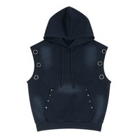 Unisex vintage wash sun fade sleeveless hoodie with heavyweight fabric and metal eyelets