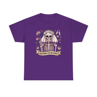 Soft cotton bride skull illustration tee with skeleton bride and roses design