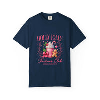 Unisex garment-dyed black Christmas t-shirt with 'Holly Jolly Christmas Club' design by Printify