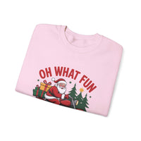 Black crewneck sweatshirt featuring a Santa motorcycle graphic by Printify, perfect for cozy winter wear.