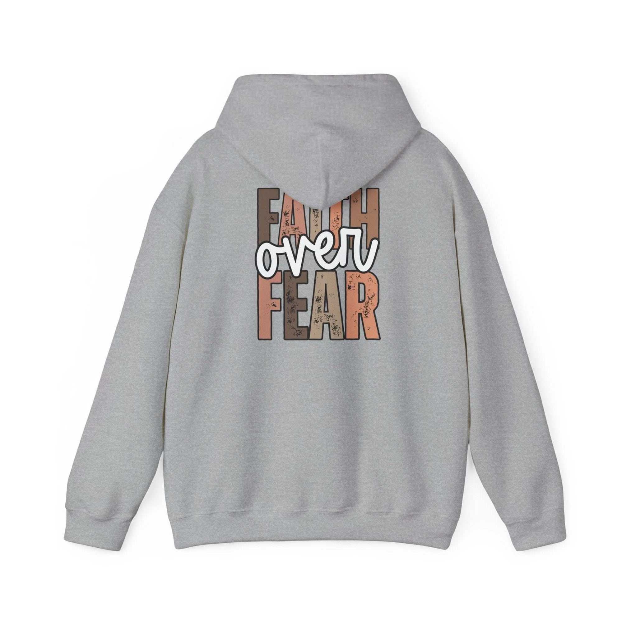 Faith Over Fear Hoodie with "Walk by Faith" inspirational Christian design, cozy and soft sweatshirt for everyday wear
