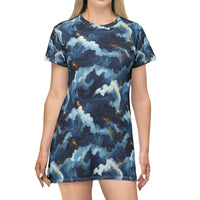 Navy Storm Cloud Pattern T-Shirt Dress | All-Over Print